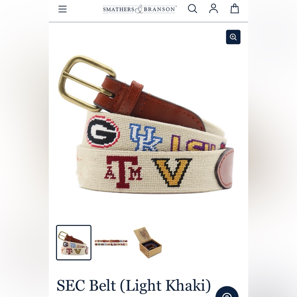 Smathers & Branson SEC (w/o Oklahoma & Texas) embroidered belt- size 46”